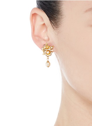 Figure View - Click To Enlarge - MIRIAM HASKELL - Crystal flower baroque pearl drop earrings