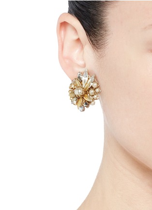 Figure View - Click To Enlarge - MIRIAM HASKELL - Crystal pearl floral cluster stud earrings