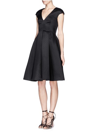 Front View - Click To Enlarge - CHICTOPIA - Textured box pleat flare dress
