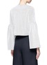Back View - Click To Enlarge - TIBI - Button shoulder crinkle rib knit sweater