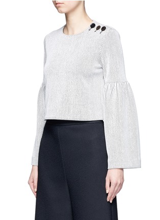 Front View - Click To Enlarge - TIBI - Button shoulder crinkle rib knit sweater