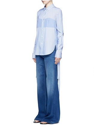 Front View - Click To Enlarge - TIBI - Tie sleeve contrast stripe cotton shirt