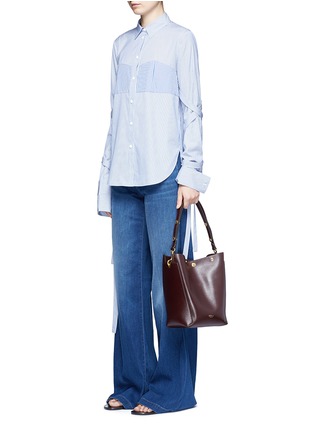 Figure View - Click To Enlarge - TIBI - Tie sleeve contrast stripe cotton shirt