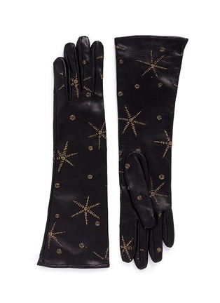 Main View - Click To Enlarge - VALENTINO GARAVANI - Metallic star embroidered long leather gloves