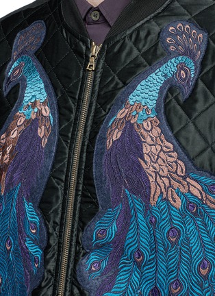 Detail View - Click To Enlarge - DRIES VAN NOTEN - ''Hamish' Peacock embroidery satin bomber jacket