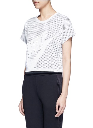 Front View - Click To Enlarge - NIKE - Logo print layered cropped mesh T-shirt