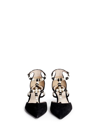 Front View - Click To Enlarge - RENÉ CAOVILLA - Strass faux pearl T-strap suede pumps