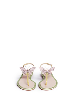 Front View - Click To Enlarge - RENÉ CAOVILLA - Strass border butterfly appliqué T-strap sandals