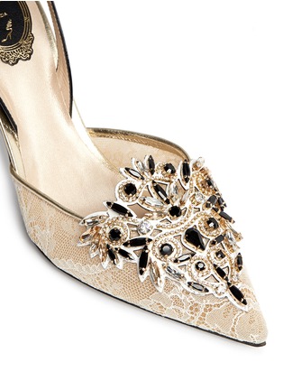 Detail View - Click To Enlarge - RENÉ CAOVILLA - Strass leather cutwork lace slingback pumps