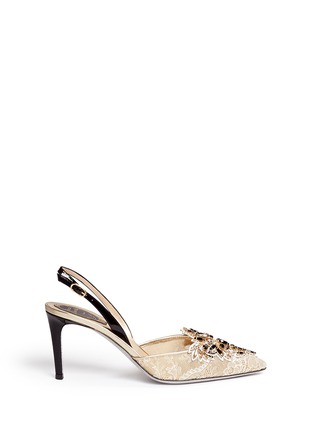 Main View - Click To Enlarge - RENÉ CAOVILLA - Strass leather cutwork lace slingback pumps