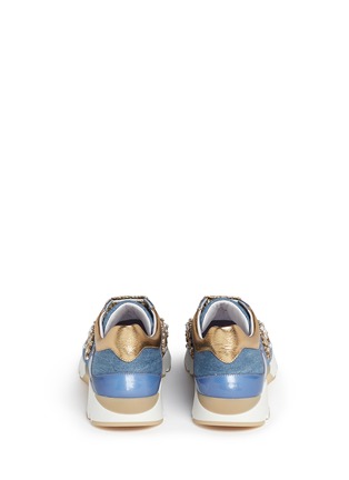 Back View - Click To Enlarge - RENÉ CAOVILLA - 'Running' crystal appliqué leather trim denim sneakers