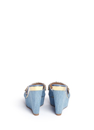 Back View - Click To Enlarge - RENÉ CAOVILLA - Strass appliqué denim wedge sandals