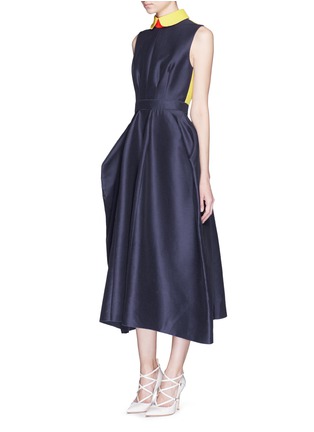 Front View - Click To Enlarge - ROKSANDA - 'Austen' contrast collar cotton-silk dupion tulip dress