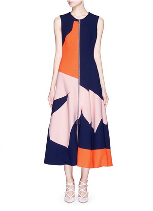 Main View - Click To Enlarge - ROKSANDA - 'Celeste' geometric panel wool crepe midi flare dress