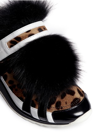 Detail View - Click To Enlarge - PIERRE HARDY - Fur tongue pony hair mix sneakers