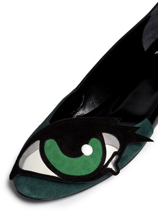 Detail View - Click To Enlarge - PIERRE HARDY - 'Oh Roy' eye appliqué suede mix ballerina flats