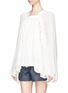 Front View - Click To Enlarge - CHLOÉ - Ladder stitch embroidery silk gauze blouse