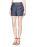 Front View - Click To Enlarge - CHLOÉ - Orange embroidery cotton denim shorts