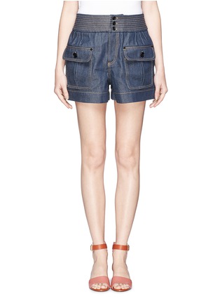Main View - Click To Enlarge - CHLOÉ - Orange embroidery cotton denim shorts