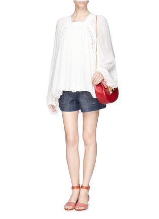 Figure View - Click To Enlarge - CHLOÉ - Orange embroidery cotton denim shorts