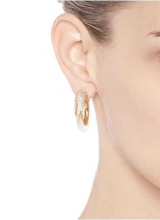 Figure View - Click To Enlarge - EDDIE BORGO - Frosted agate crystal pavé hoop earrings