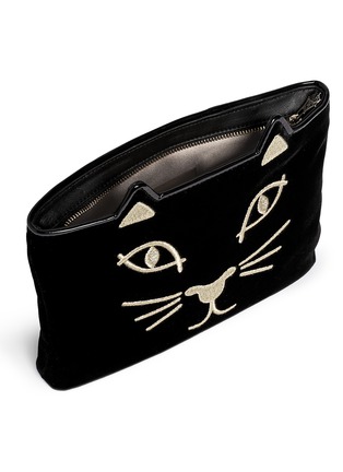 Detail View - Click To Enlarge - CHARLOTTE OLYMPIA - 'Kitty' velvet pouch