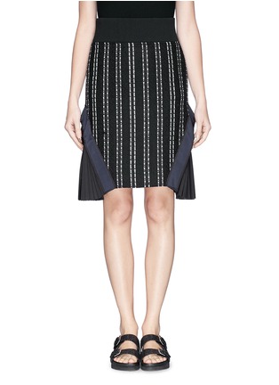 Main View - Click To Enlarge - SACAI LUCK - Tweed stripe pleat side pencil skirt