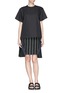 Figure View - Click To Enlarge - SACAI LUCK - Tweed stripe pleat side pencil skirt