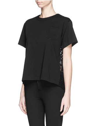 Front View - Click To Enlarge - SACAI LUCK - Lace back cotton T-shirt