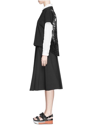 Figure View - Click To Enlarge - SACAI LUCK - Lace back cotton T-shirt