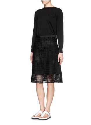 Front View - Click To Enlarge - SACAI LUCK - Sweater lace combo dress