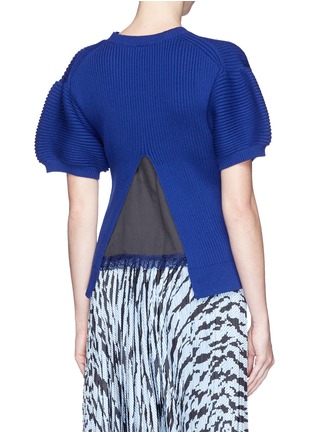 Back View - Click To Enlarge - SACAI LUCK - Lace underlay puff sleeve rib knit sweater