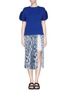 Figure View - Click To Enlarge - SACAI LUCK - Lace underlay puff sleeve rib knit sweater