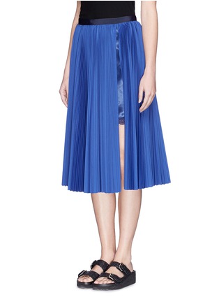 Front View - Click To Enlarge - SACAI LUCK - Lace underlay pleat midi skirt