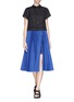 Figure View - Click To Enlarge - SACAI LUCK - Lace underlay pleat midi skirt