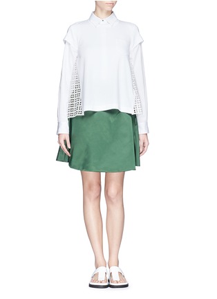 Detail View - Click To Enlarge - SACAI LUCK - Eyelet lace back cotton T-shirt