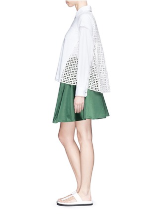 Figure View - Click To Enlarge - SACAI LUCK - Eyelet lace back cotton T-shirt