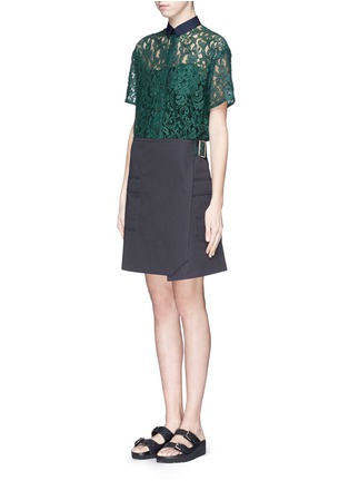 Figure View - Click To Enlarge - SACAI LUCK - Lace wrap skirt shirt dress
