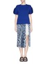 Figure View - Click To Enlarge - SACAI LUCK - Zebra print pleat pinstripe cupro skirt