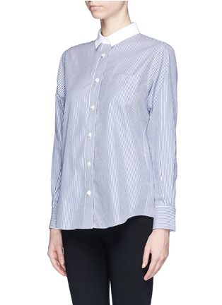 Front View - Click To Enlarge - SACAI LUCK - Pleat back stripe poplin shirt