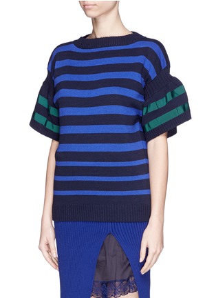 Front View - Click To Enlarge - SACAI LUCK - Puff sleeve stripe sweater