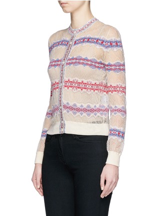 Front View - Click To Enlarge - ALEXANDER MCQUEEN - Fair Isle knit stripe silk lace cardigan
