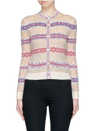 Main View - Click To Enlarge - ALEXANDER MCQUEEN - Fair Isle knit stripe silk lace cardigan