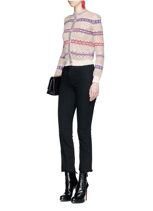 Figure View - Click To Enlarge - ALEXANDER MCQUEEN - Fair Isle knit stripe silk lace cardigan
