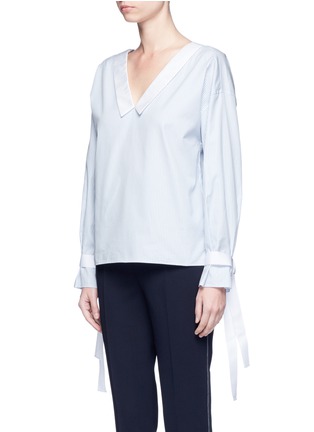 Front View - Click To Enlarge - COMME MOI - Ribbon tie open back stripe cotton top