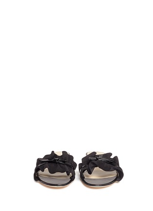 Front View - Click To Enlarge - ALEXANDER WHITE - 'Eloisa' patent leather bow ruffle suede slide sandals