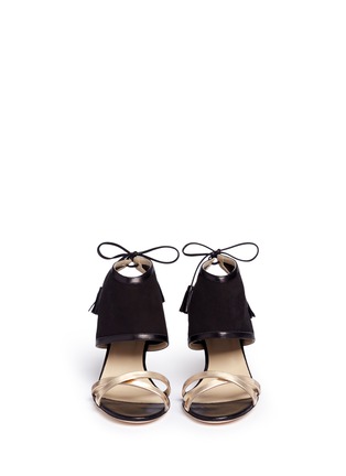 Front View - Click To Enlarge - ALEXANDER WHITE - 'Hanna' metallic tassel tie suede sandals