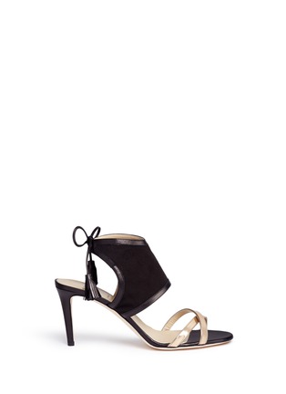 Main View - Click To Enlarge - ALEXANDER WHITE - 'Hanna' metallic tassel tie suede sandals