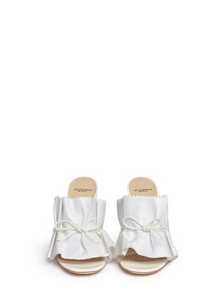 Front View - Click To Enlarge - ALEXANDER WHITE - 'Eloisa' leather bow tie ruffle linen mules