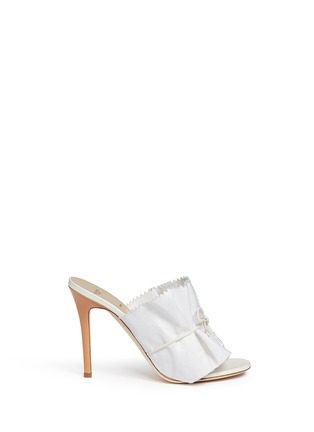 Main View - Click To Enlarge - ALEXANDER WHITE - 'Eloisa' leather bow tie ruffle linen mules